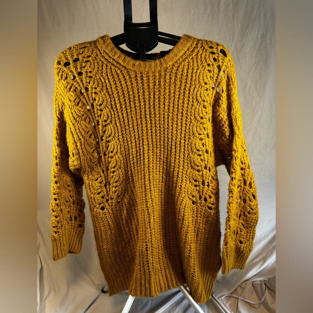 Anthropologie Pilcro Mustard Chunky Knit Sweater XS Open Knit Boho Cozy Pullover